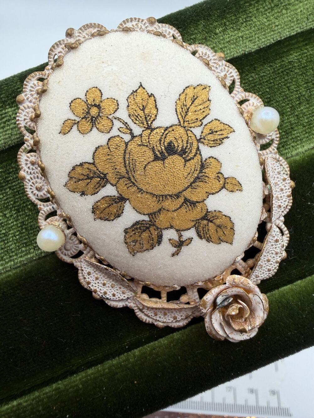 Vintage West Germany Brooch Pin Rose Floral 1950's Filigree